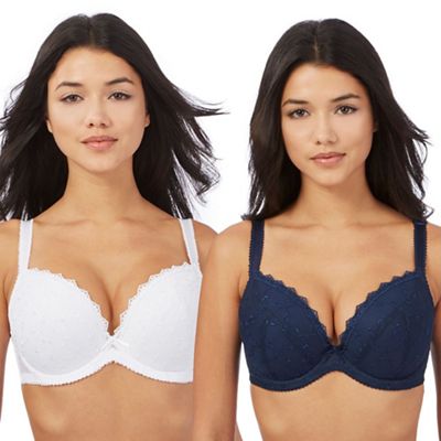 Pack of two navy and white lace padded t-shirt bras
